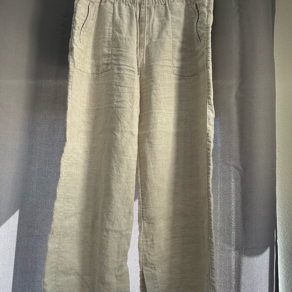Athleta Light Beige Retreat High Rise  Wide Leg Linen Pants